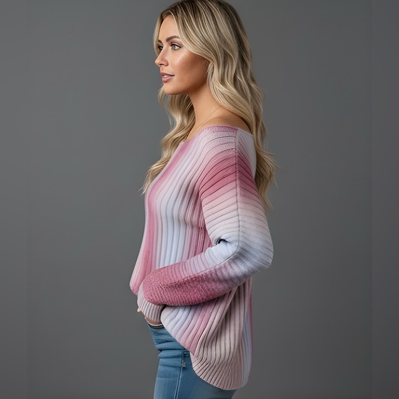 Ombré Drop-Shoulder Batwing Sleeve Knit Sweater - Picture 3 of 10